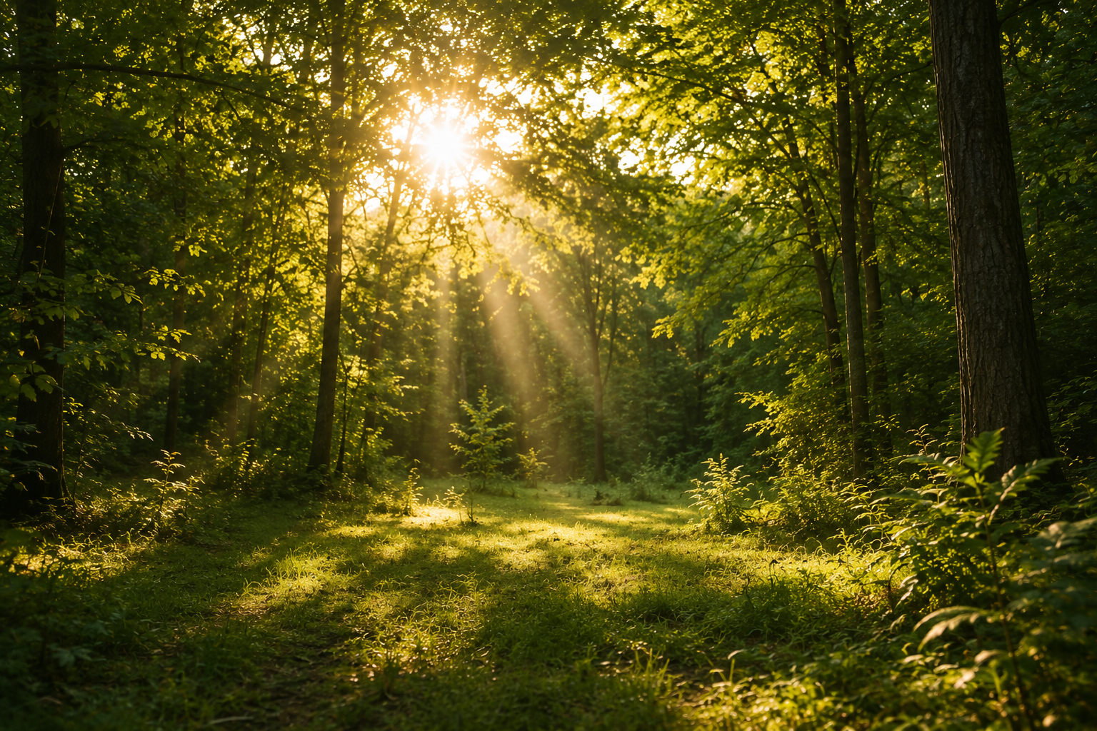 Sunlit forest stream representing calm and nervous system settling