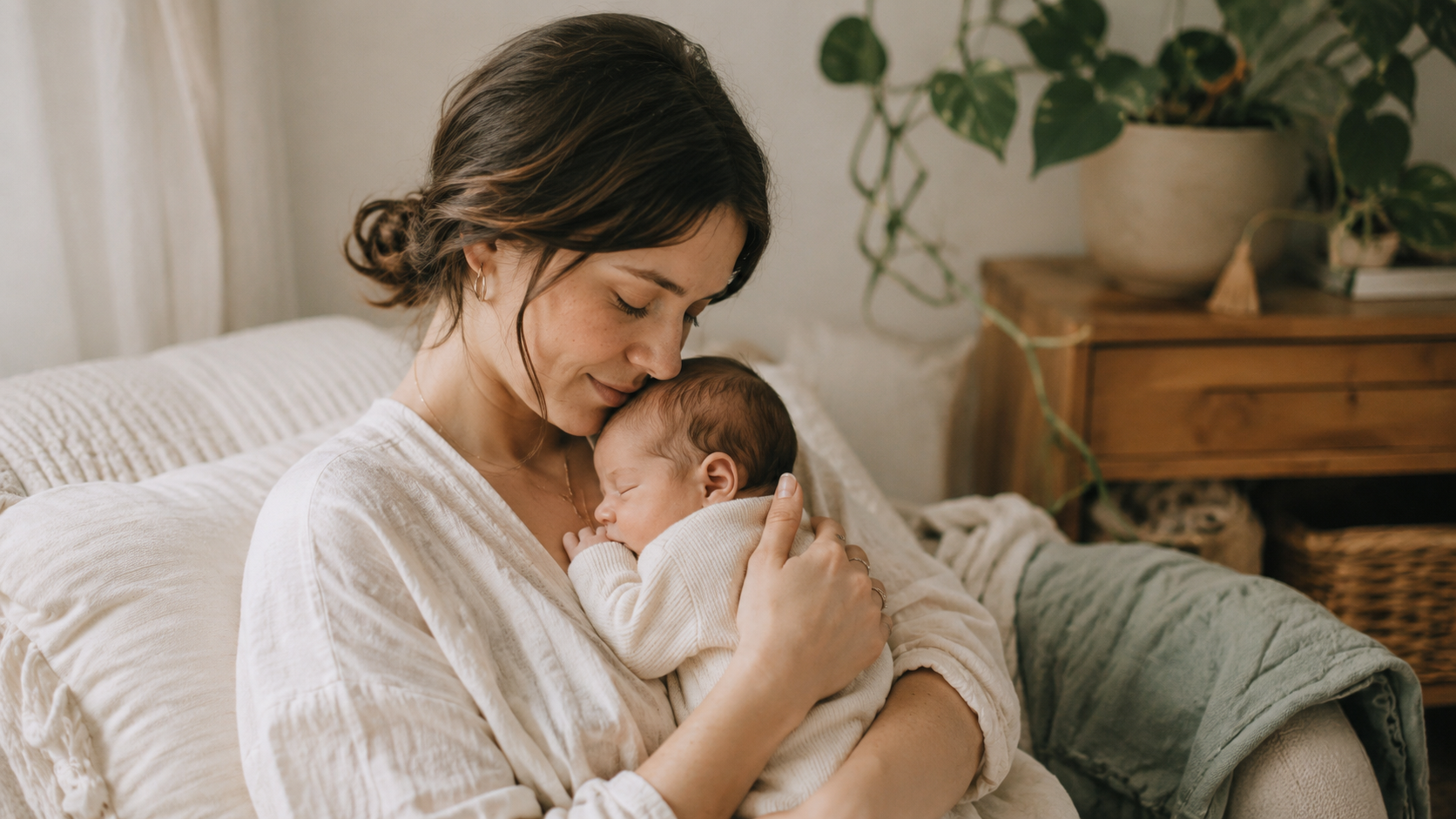 A calm parent-and-baby moment during gentle infant care